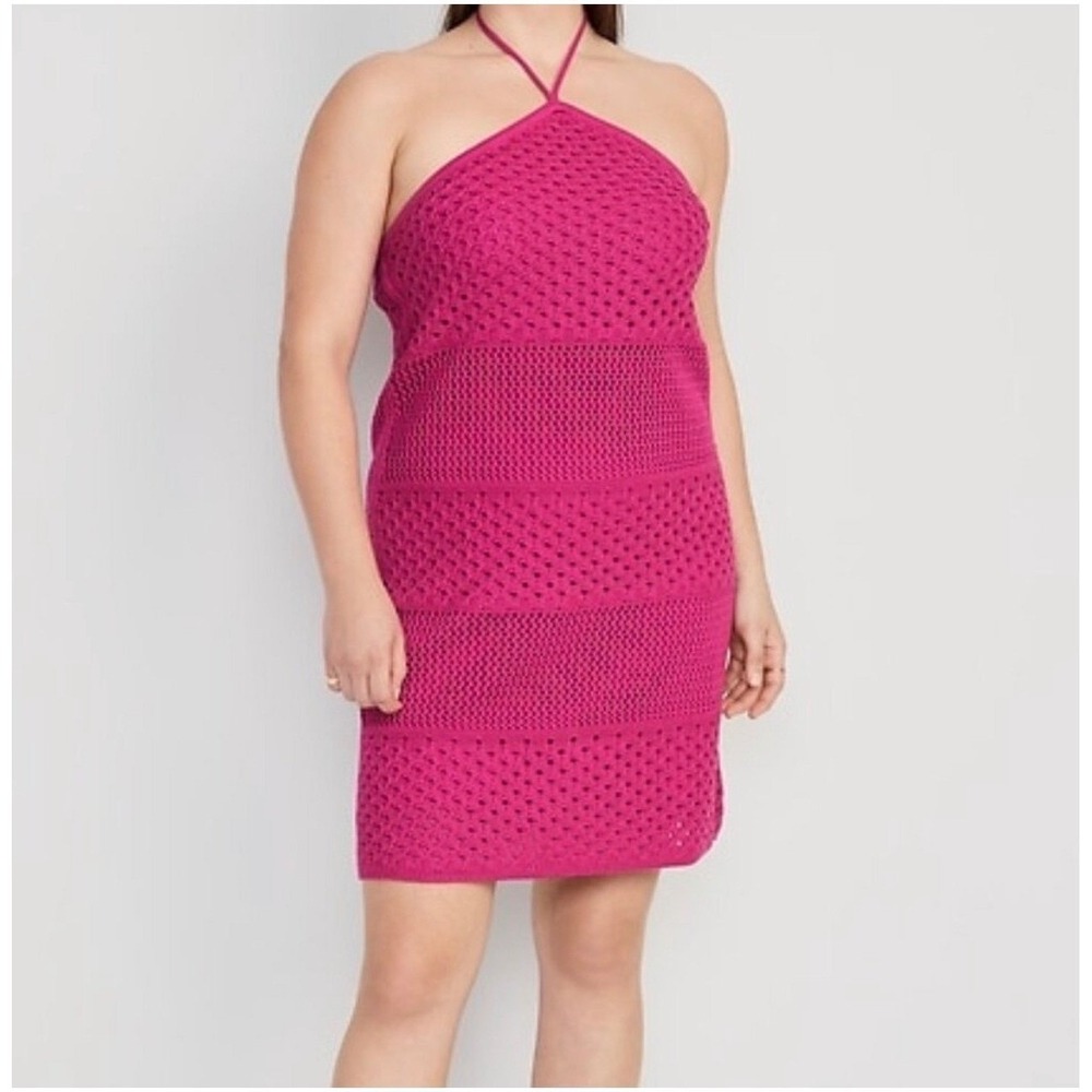 Old Navy‎ Crochet Halter Dress XL Pink NEW